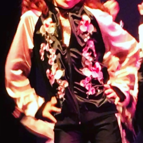 Girls/kids jacket black & pink floral stitching - Picture 6 of 6